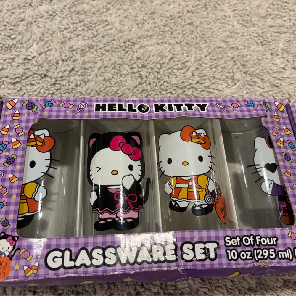 Hello Kitty Glassware Set Unisex OS Purple New Halloween 4pk 10oz Glasses